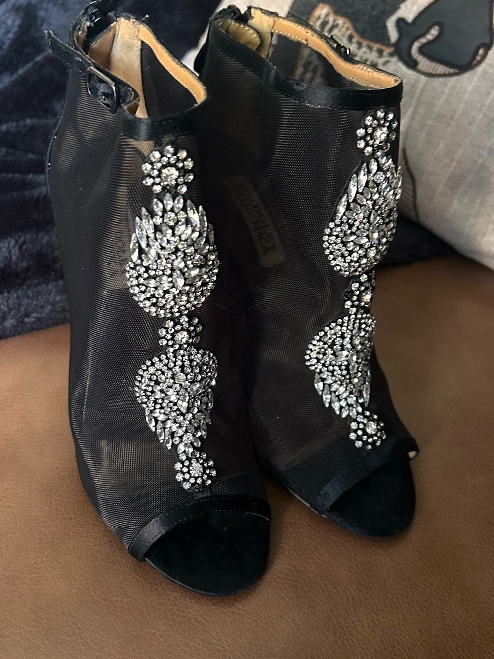 BADGLEY MISCHKA Black Mesh Peep-Toe Booties